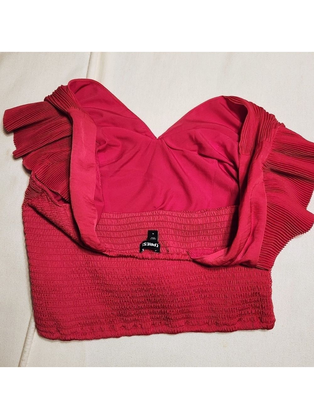 Express Hot Pink Pleated Flutter Sleeve Crop Top Medium - Picture 7 of 9